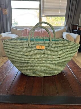 Sage Green Woven Tote Bag with Dual Handles